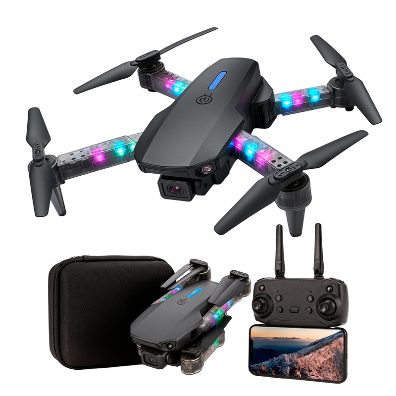 Drone E99 DMax WIFI con Doble Camara 4K Luz RGB incluye Estuche y Repuestos