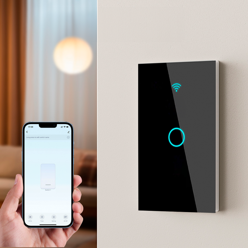 Interruptor de Pared WiFi  1 Toma - Sin Neutro - Incluye Capacitor - Alexa y Google