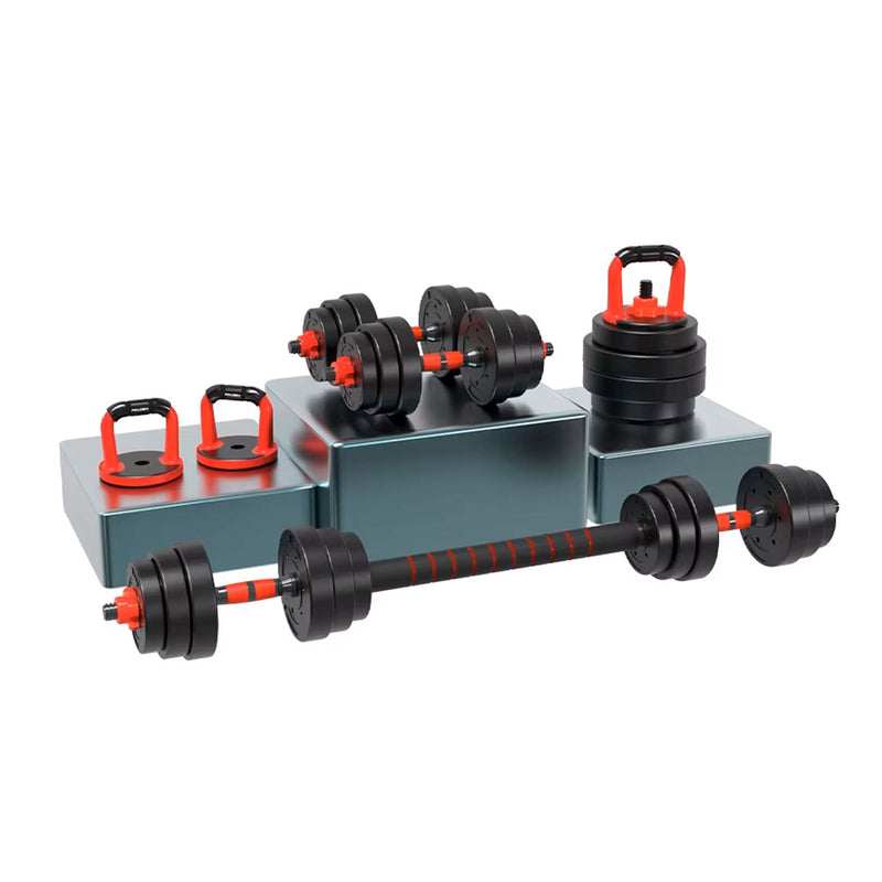 Set Pesas 30kg Convertible A Barra Y Pesa Rusa Mancuernas