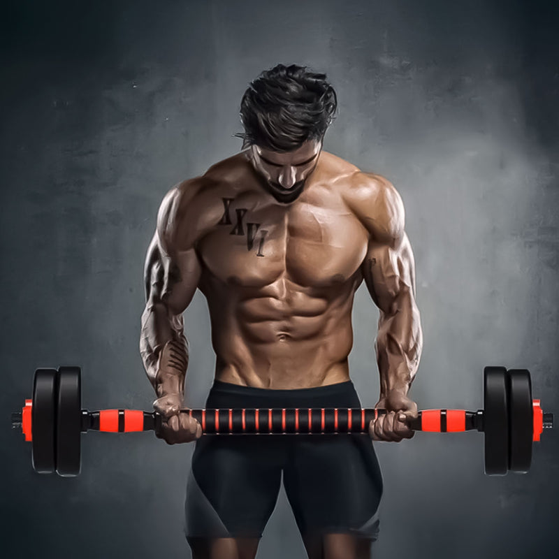 Set Pesas 30kg Convertible A Barra Y Pesa Rusa Mancuernas