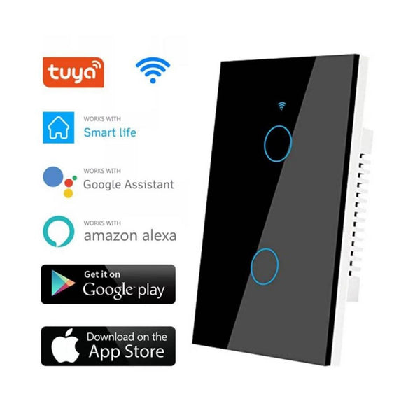 Interruptor de Pared WiFi  2 Tomas - Sin Neutro - Incluye Capacitor - Alexa y Google