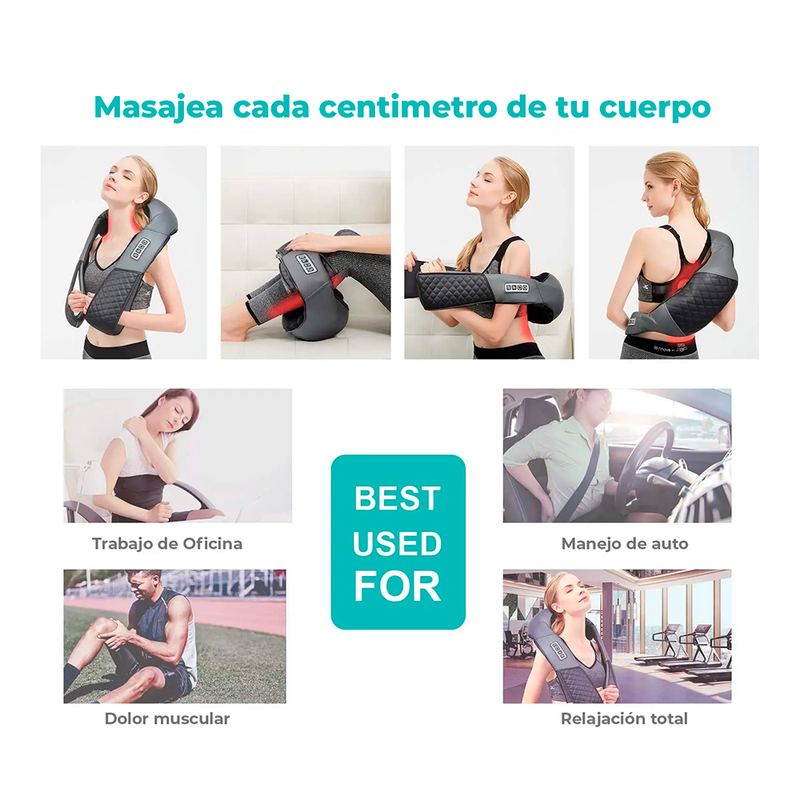 Masajeador Electrico Shiatsu Con Calor Para Cuello Y Espalda - Cabezales Giratorios MOD2