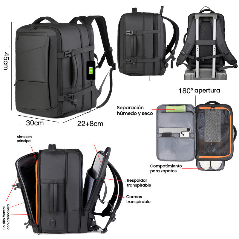 Mochila de Viaje Expandible Equipaje de Mano Laptop MOD16