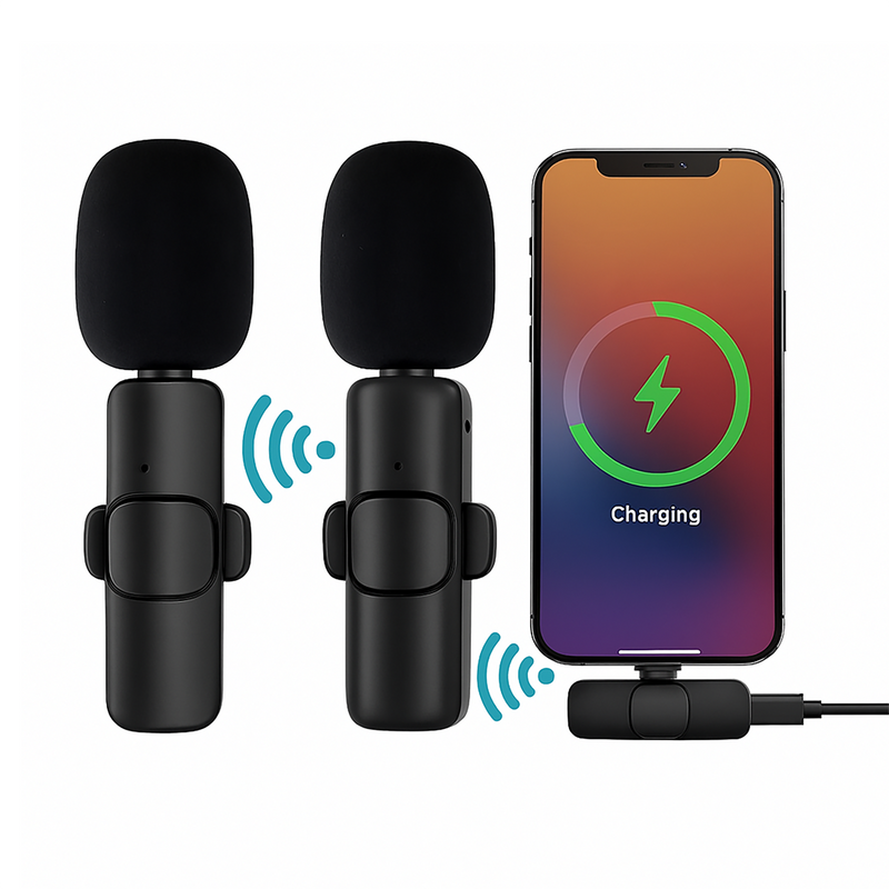 Microfono Inalambrico M20 de Solapa Dual Para Celulares iPhone O Tipo C 2 En 1