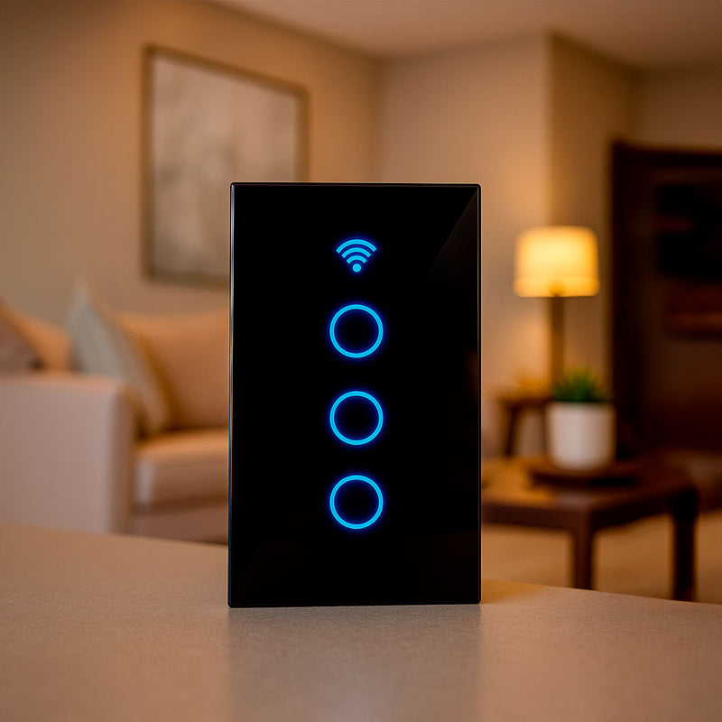 Interruptor de Pared WiFi  3 Tomas - Sin Neutro - Incluye Capacitor - Alexa y Google