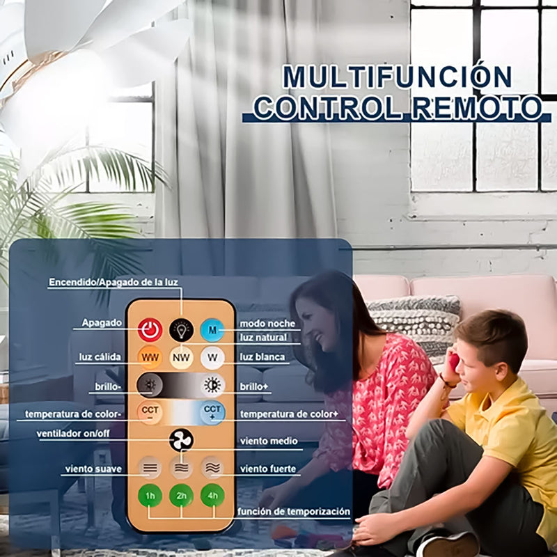 Foco LED Ventilador de Techo Control Remoto Luz Cálida Fría 40W 3 velocidades