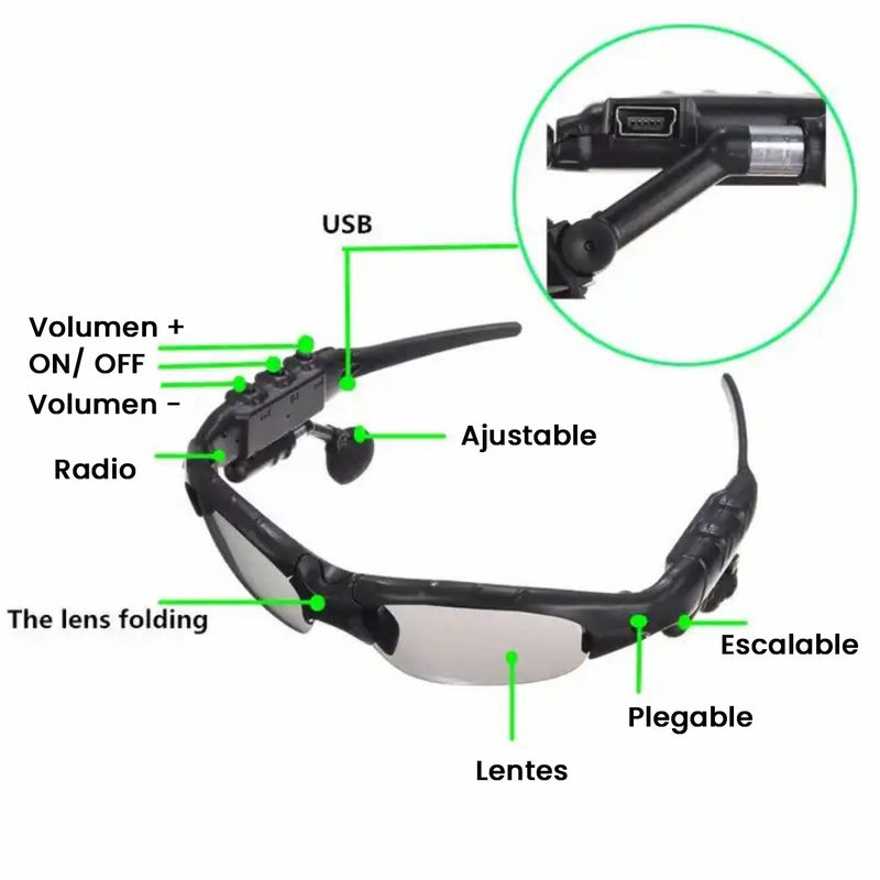 Lentes de Sol Auriculares Bluetooth con Microfono - Unisex