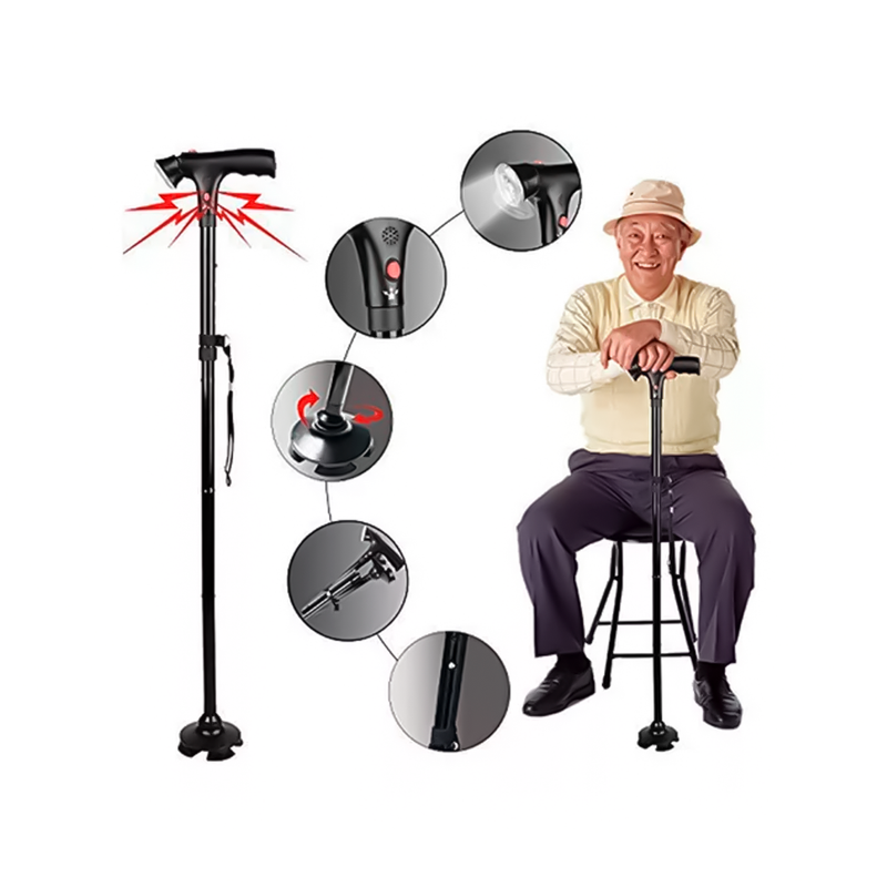 Baston Plegable Con Luz Led Y 4 Soportes Antideslizante