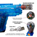 Pistola De Agua Recargable Uzi Luces Rgb Electrica Juguete
