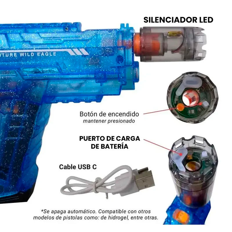 Pistola De Agua Recargable Uzi Luces Rgb Electrica Juguete