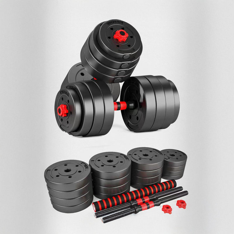 Set Pesas 30kg Convertible A Barra Y Pesa Rusa Mancuernas