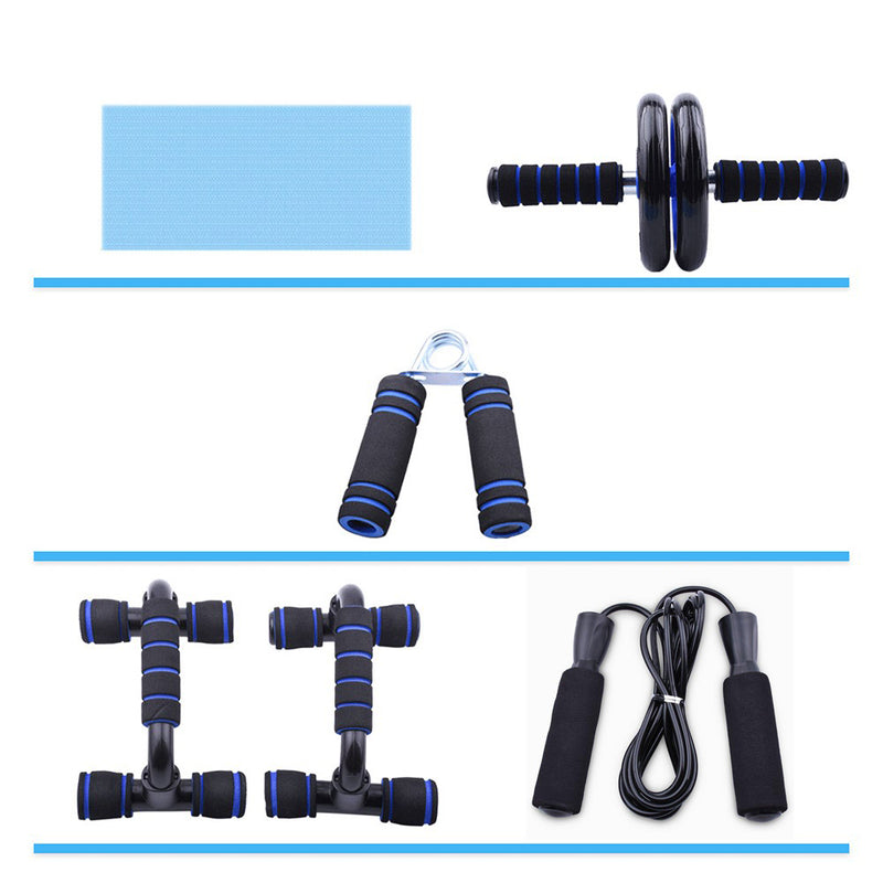 Bandas de Resistencia + Set deportivo (Incluye: soga, rueda abdominal, mancuernas para planchas, ejercitador de manos)