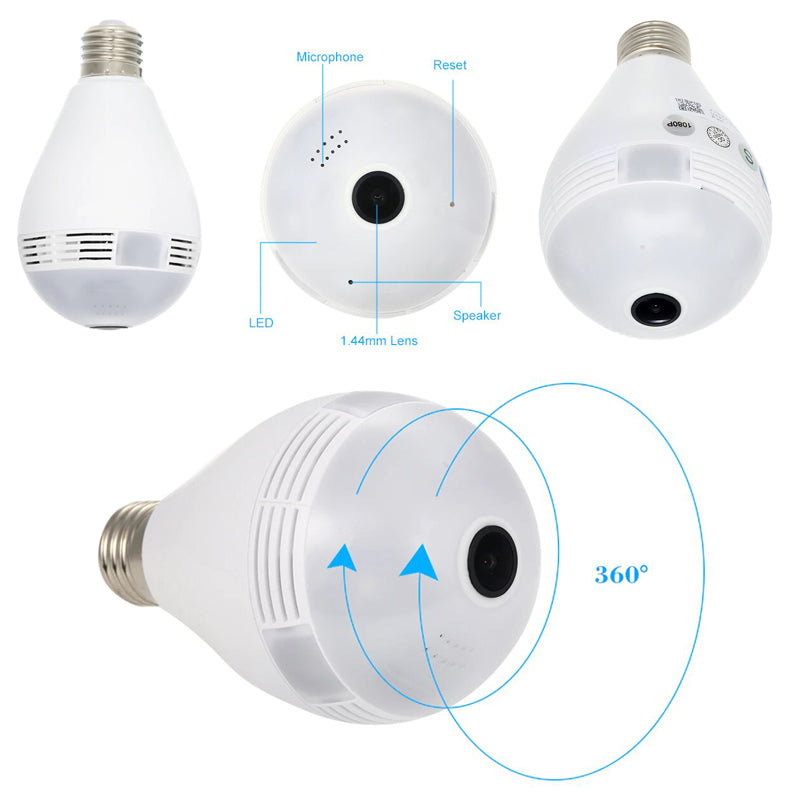 Foco Led Smart con Camara de Vigilancia 360º IP  HD  con WiFi - Vision Nocturna - Deteccion de Movimiento