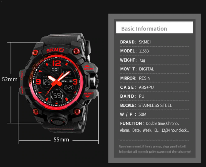 Reloj SKMEI 1155B Analogico y Digital Acuático Antigolpes Cronometro y Alarma