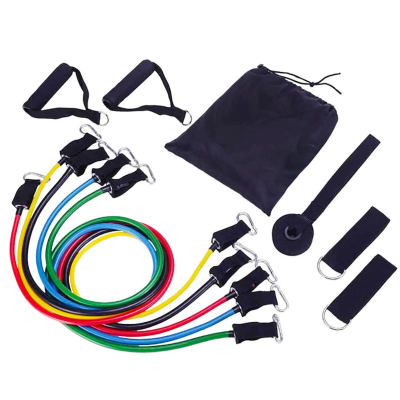 Bandas de Resistencia + Set deportivo (Incluye: soga, rueda abdominal, mancuernas para planchas, ejercitador de manos)