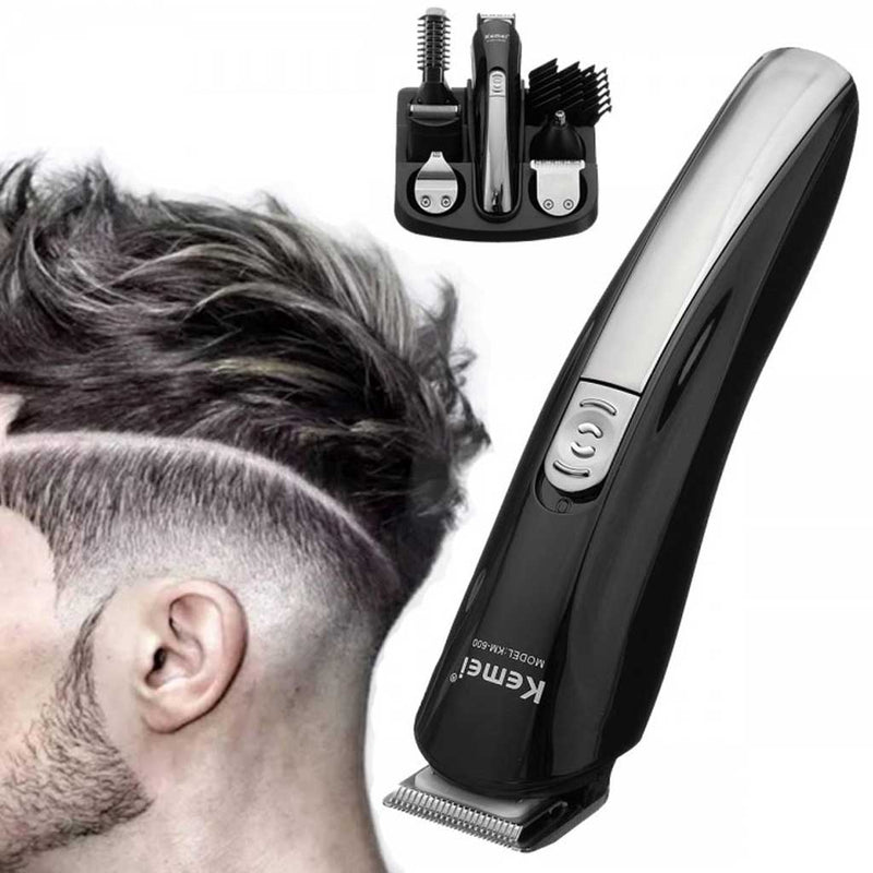 Maquina Para Cortar Cabello 6 en 1 KEMEI Km-600 Inalámbrica Recargable Profesional - Barba, Nariz, Cejas, Orejas y Mas