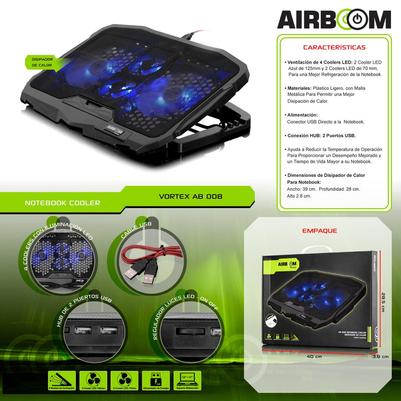 Cooler para Laptop Air Boom AB 008 Luz LED